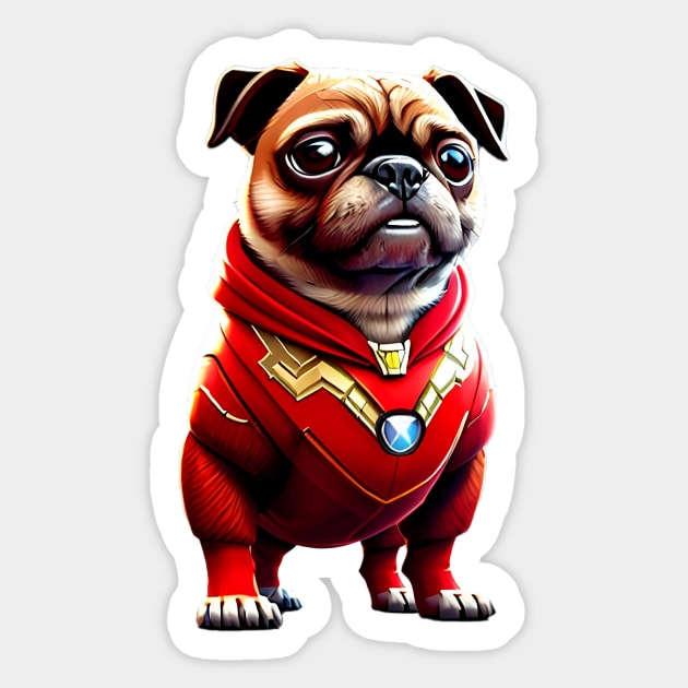 Cute Pug in Red Iron Suit with Arc Reactor Sticker by fur-niche